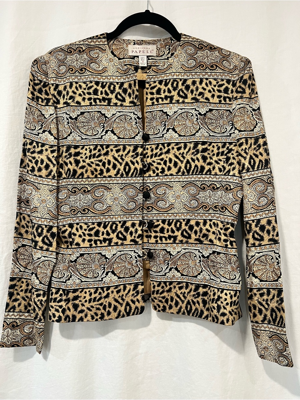 Adrianna Papell 100% Silk Animal Print Paisley short Jacket Size 4 Vintage